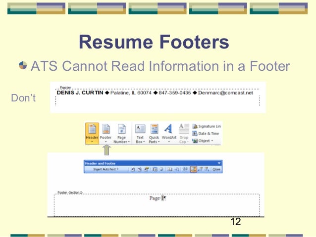 Resume footers and headers