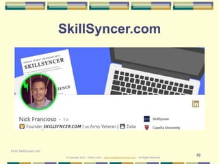 49
SkillSyncer.com
From SkillSyncer.com
© Copyright 2022 – Denis Curtin – www.JobSearchChicago.com – All Rights Reserved
 