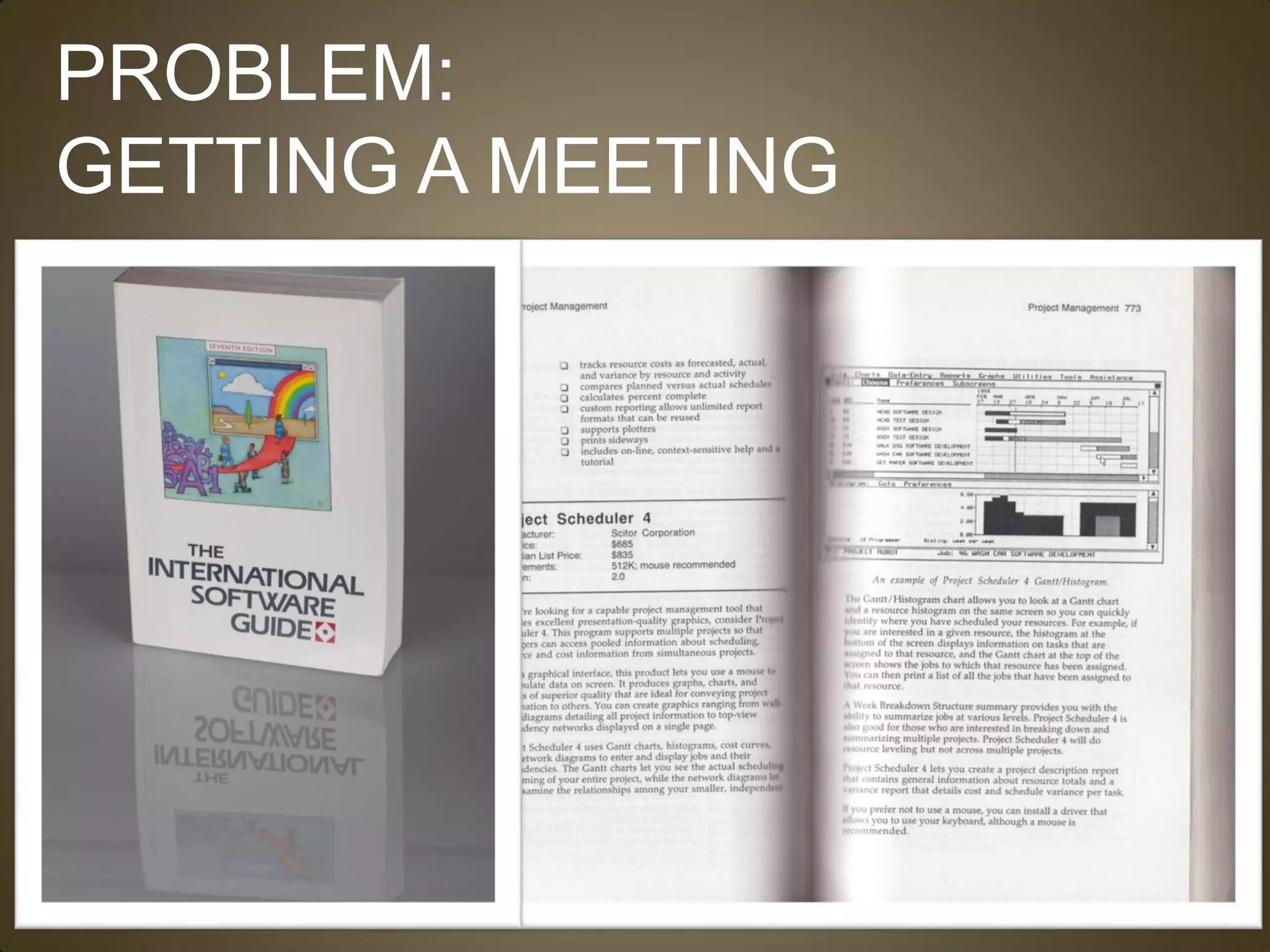 PROBLEM:
GETTING A MEETING
 