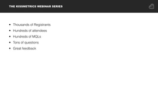 THE KISSMETRICS WEBINAR SERIES
• Thousands of Registrants
• Hundreds of attendees
• Hundreds of MQLs
• Tons of questions
•...