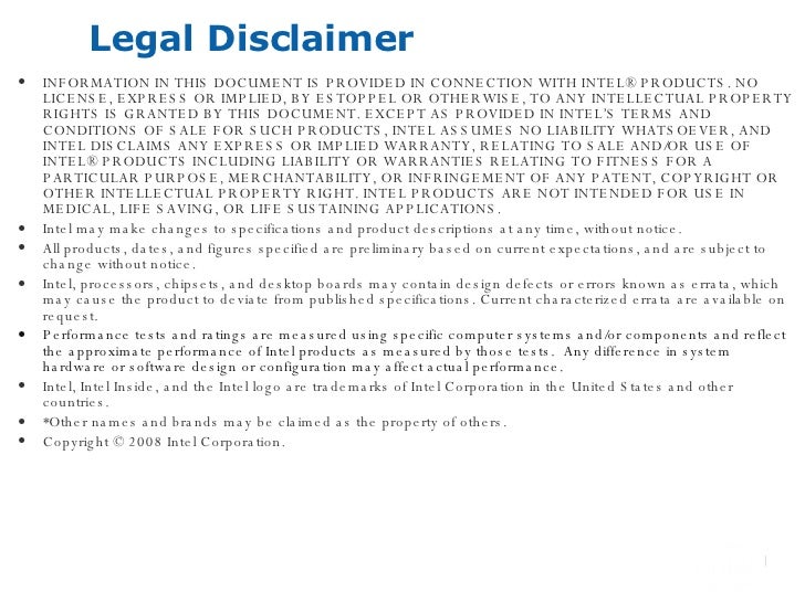 Legal Disclaimer INFORMATION IN THIS