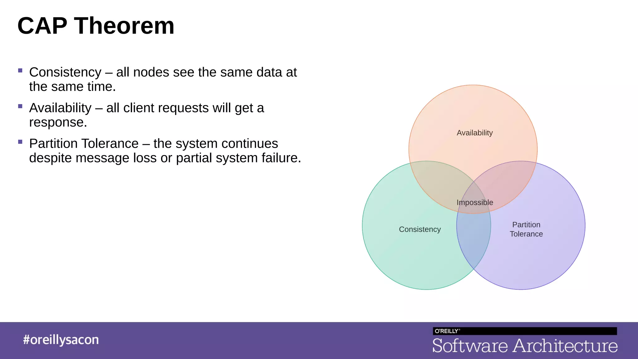 CAP Theorem
 Consistency – all nodes see the same data at
the same time.
 Availability – all client requests will get a
response.
 Partition Tolerance – the system continues
despite message loss or partial system failure.
 