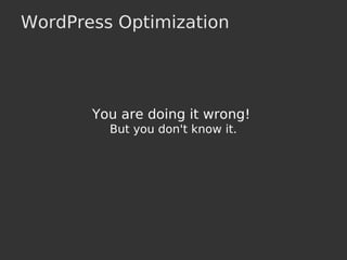 WordPress Optimization
You are doing it wrong!
But you don't know it.
 