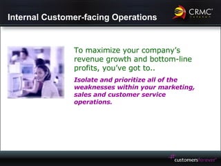 Internal Customer-facing Operations To maximize your company’s revenue growth and bottom-line profits, you’ve got to.. Isolate and prioritize all of the weaknesses within your marketing, sales and customer service operations. 
