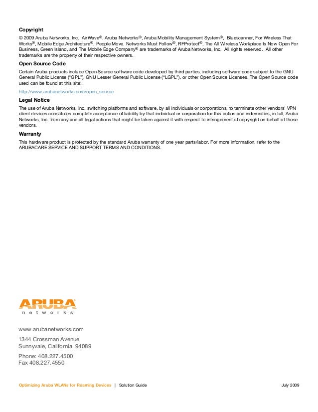 optimizing aruba wlans for roaming devices aruba address format