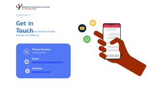 Get in
Touch
C O N T A C T
Provide your contact details for further
inquiries and follow-up.
Phone Number
(+1) 512-772-3193
Email
impressicoinsightmedia@gmail.com
Website
www.impressico.com
 