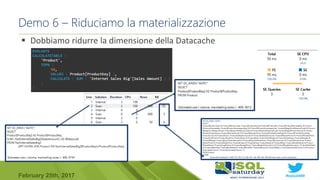 #sqlsat589February 25th, 2017
 Dobbiamo ridurre la dimensione della Datacache
Demo 6 – Riduciamo la materializzazione
 