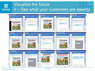 Visualize the future
                  4 – See what your customers are seeing!




                                 Confidential
2010 Unica Corporation
 