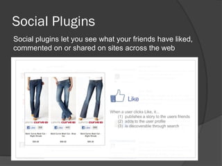 Social Plugins
Social plugins let you see what your friends have liked,
commented on or shared on sites across the web
 