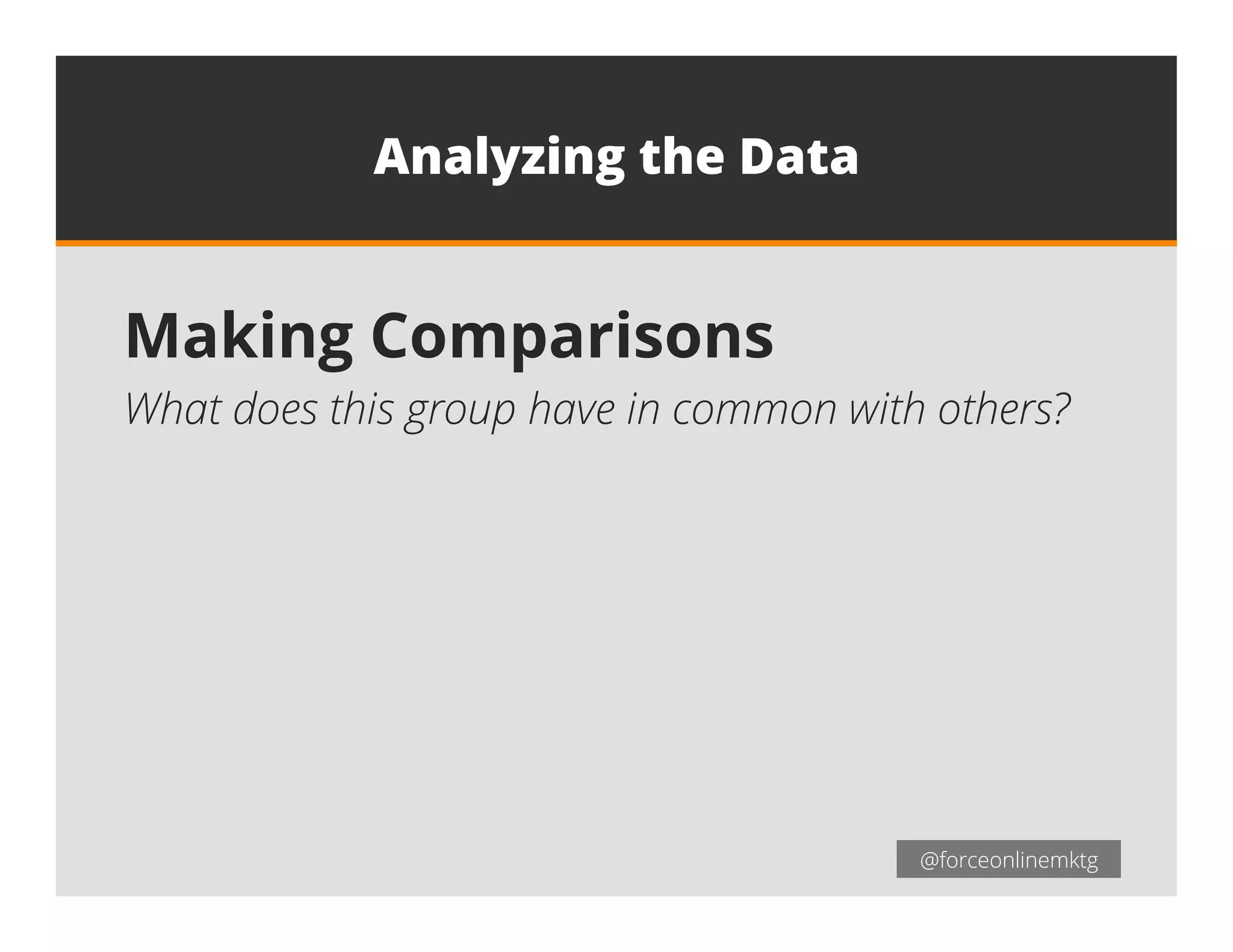 @forceonlinemktg@forceonlinemktg
Analyzing the Data
Making Comparisons
What does this group have in common with others?
 