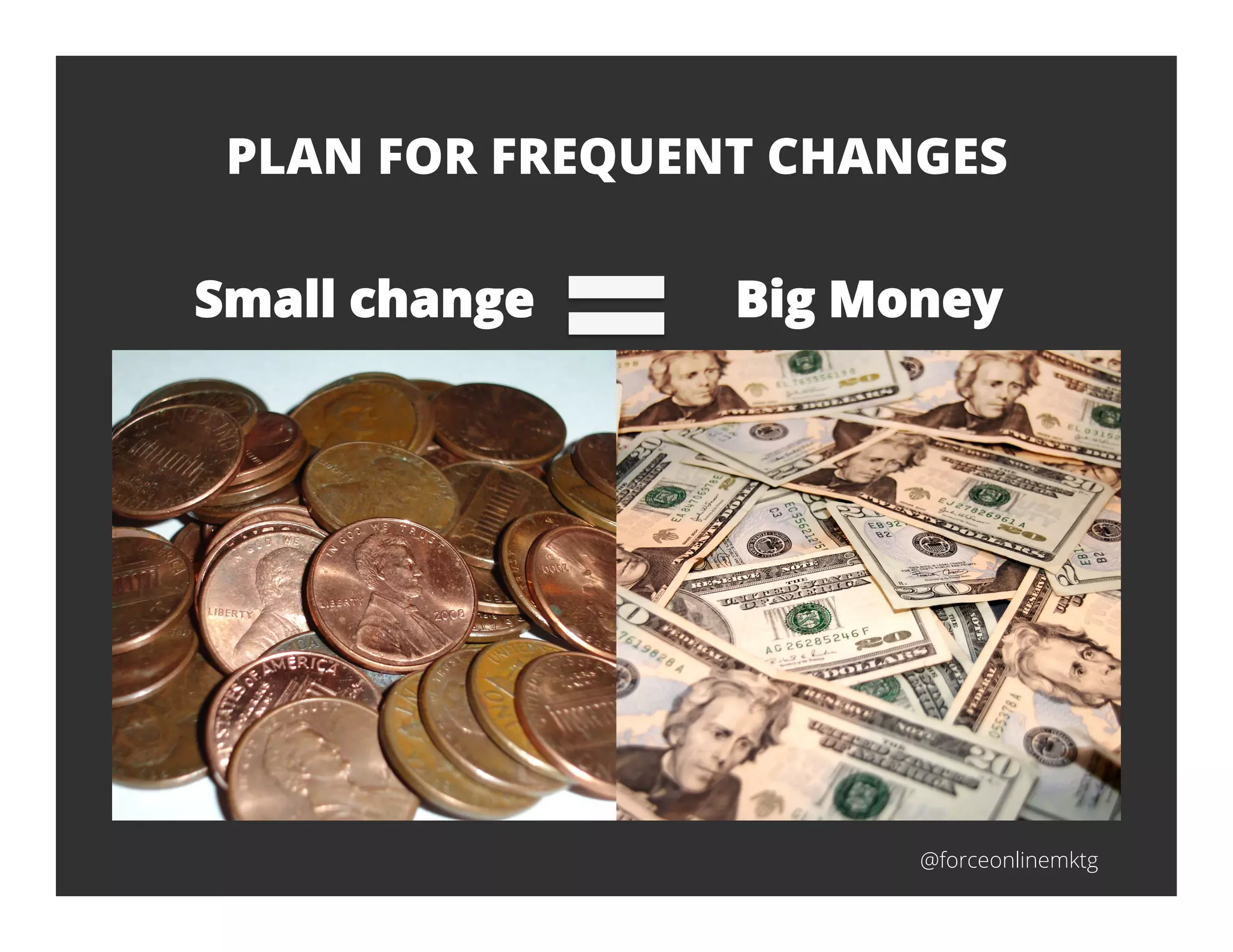 @forceonlinemktg
Small change Big Money
PLAN FOR FREQUENT CHANGES
 