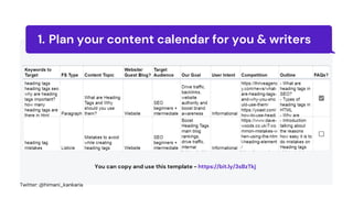 Plan your content calendar for you & writers
1.
Twitter: @himani_kankaria
You can copy and use this template - https://bit.ly/3sBzTkj
 