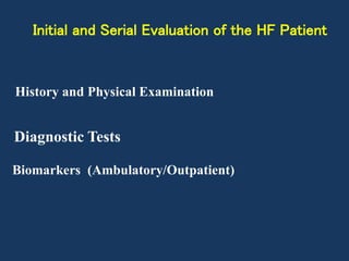 Initial and Serial Evaluation of the HF Patient
History and Physical Examination
Diagnostic Tests
Biomarkers (Ambulatory/Outpatient)
 