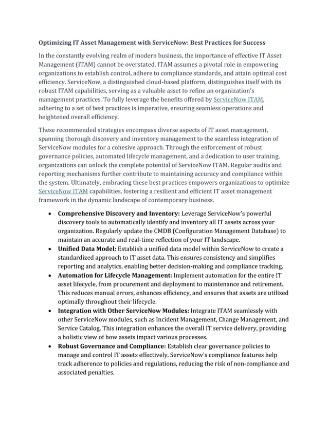 Optimizing IT Asset Management with ServiceNow: Best Practices for ...