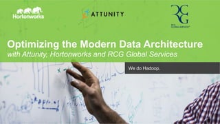 Page 1 © Hortonworks Inc. 2011 – 2015. All Rights Reserved
Optimizing the Modern Data Architecture
with Attunity, Hortonworks and RCG Global Services
We do Hadoop.
 