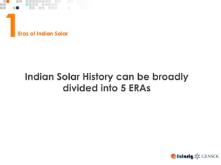 Eras of Indian Solar
Indian Solar History can be broadly
divided into 5 ERAs
 