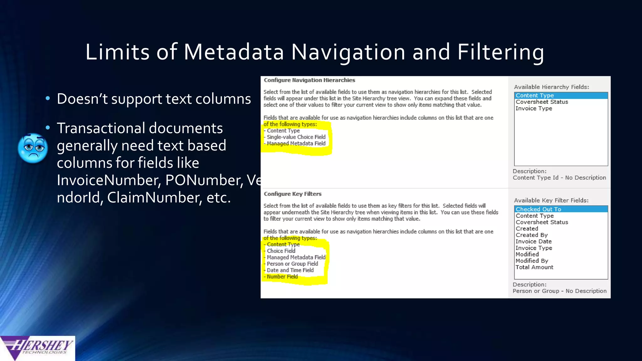 Crawled Properties
• Crawled properties are metadata (such as author, title, or subject) that
are extracted from SharePoint columns during crawls.
• However, this is the internal representation of the metadata. To
enable users to search on this metadata, we need to use managed
properties that are mapped to the crawled properties.
 