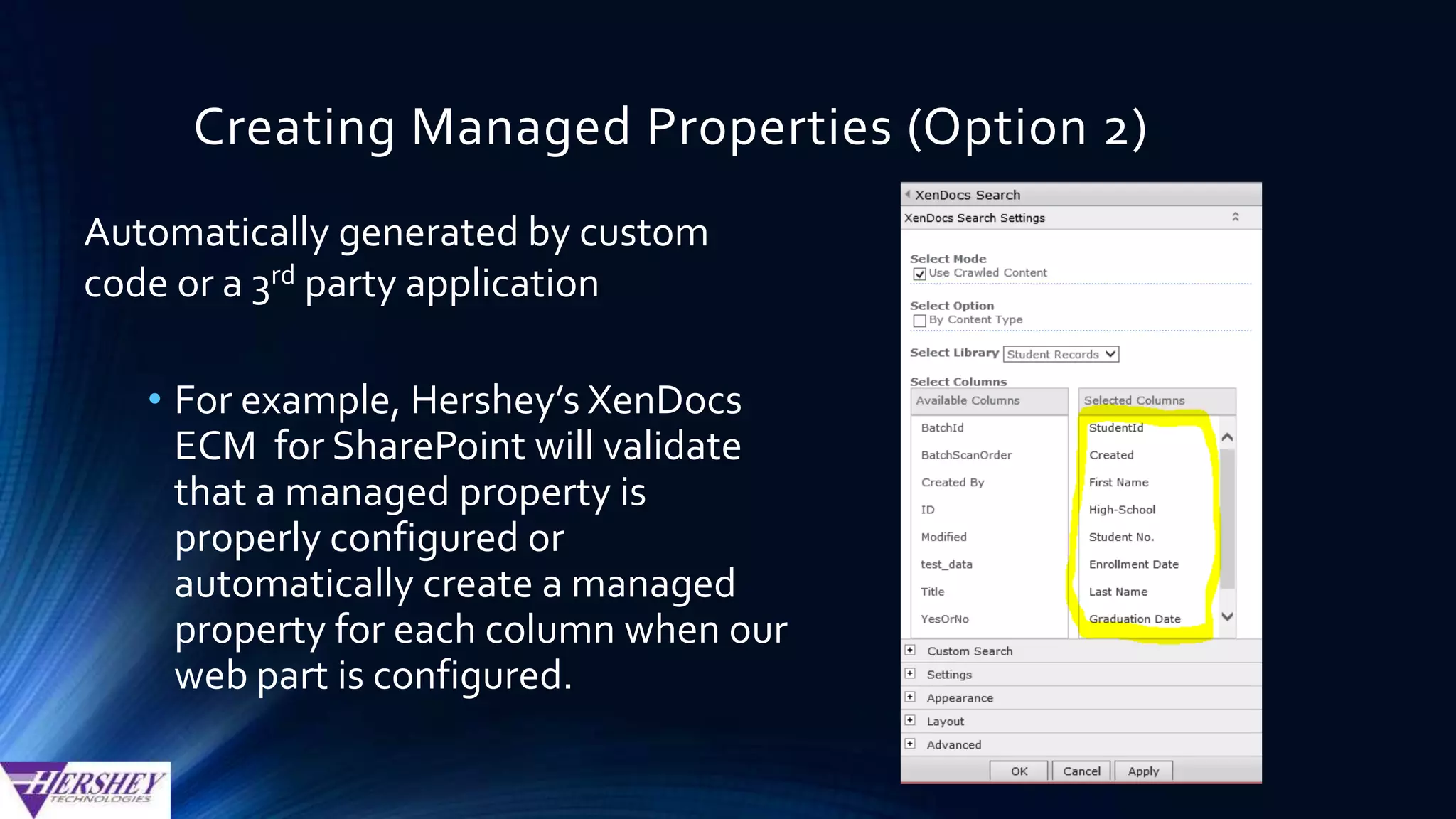 Comparison of Naming conventions for Crawled
and Auto-Generated Managed Properties
Column SharePoint 2010 SharePoint 2013
Name Crawled Property Managed Property Crawled Properties Managed Property
FooBar 0ws_FooBar owsFooBar1 0ws_FooBar
ows_q_TEXT_FooBar
Not mapped
FooBarOWSTEXT
Foo Bar ows_Foo_x0020_Bar owsFoox0020Bar ows_Foo_x0020_Bar FooBarOWSTEXT
Foo_Bar 0ws_Foo_Bar owsFooBar 0ws_Foo_Bar
ows_q_TEXT_Foo_Bar
Not mapped
FooBarOWSTEXT
Foo-Bar ows_Foo_x002d_Bar owsFoox002dBar ows_Foo-Bar
ows_q_TEXT_Foo-Bar
Not mapped
Foo-BarOWSTEXT
Foo.Bar ows_Foo_x002e_Bar owsFoox002eBar ows_Foo.Bar
ows_q_TEXT_Foo.Bar
Not mapped
Foo.BarOWSTEXT
The auto-
generated
names for
managed
properties are
not “end-user
friendly” !
 