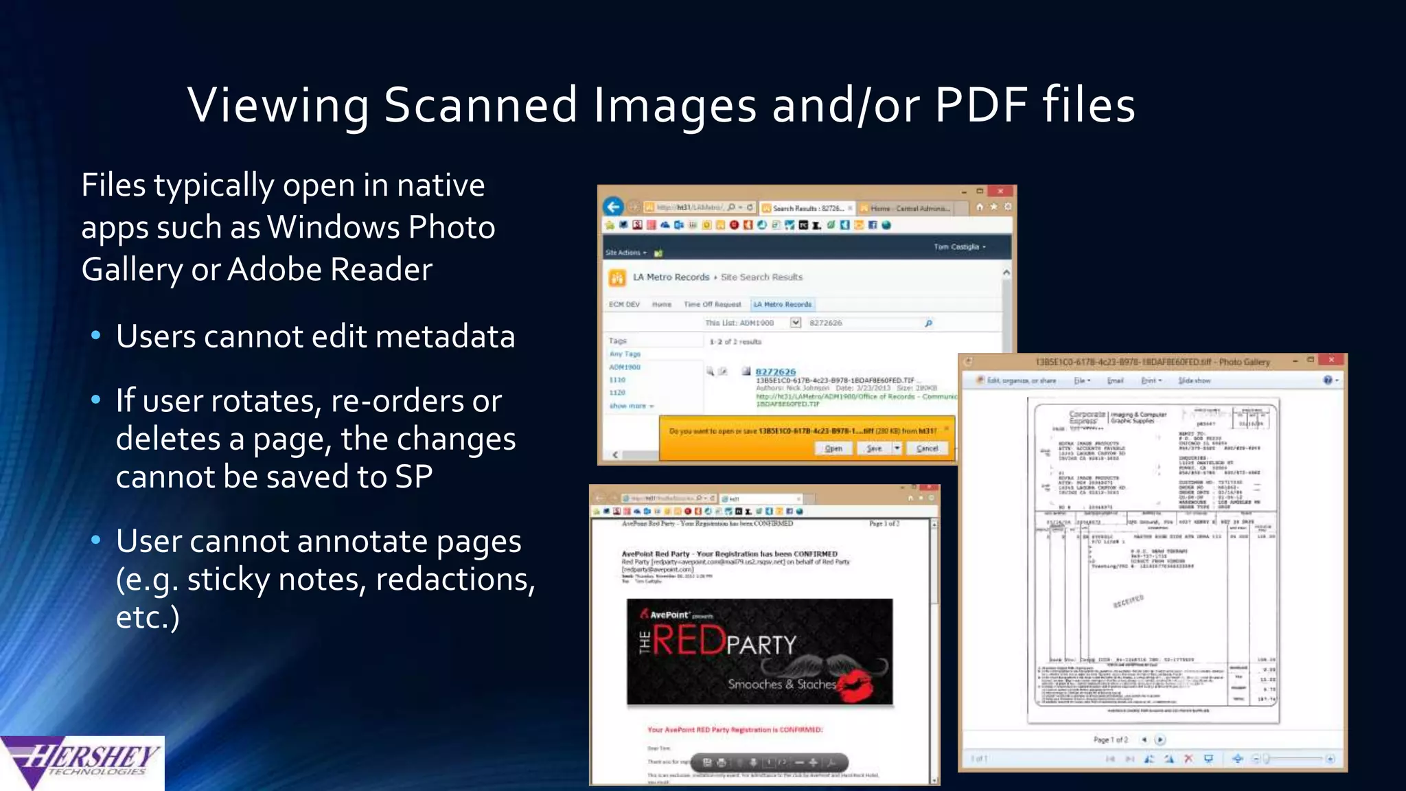 Vizit Essential - Integrated viewing of scanned
images and/or PDF documents in SharePoint
Search for text
within a PDF file
(just like Adobe
Reader/Acrobat)
 