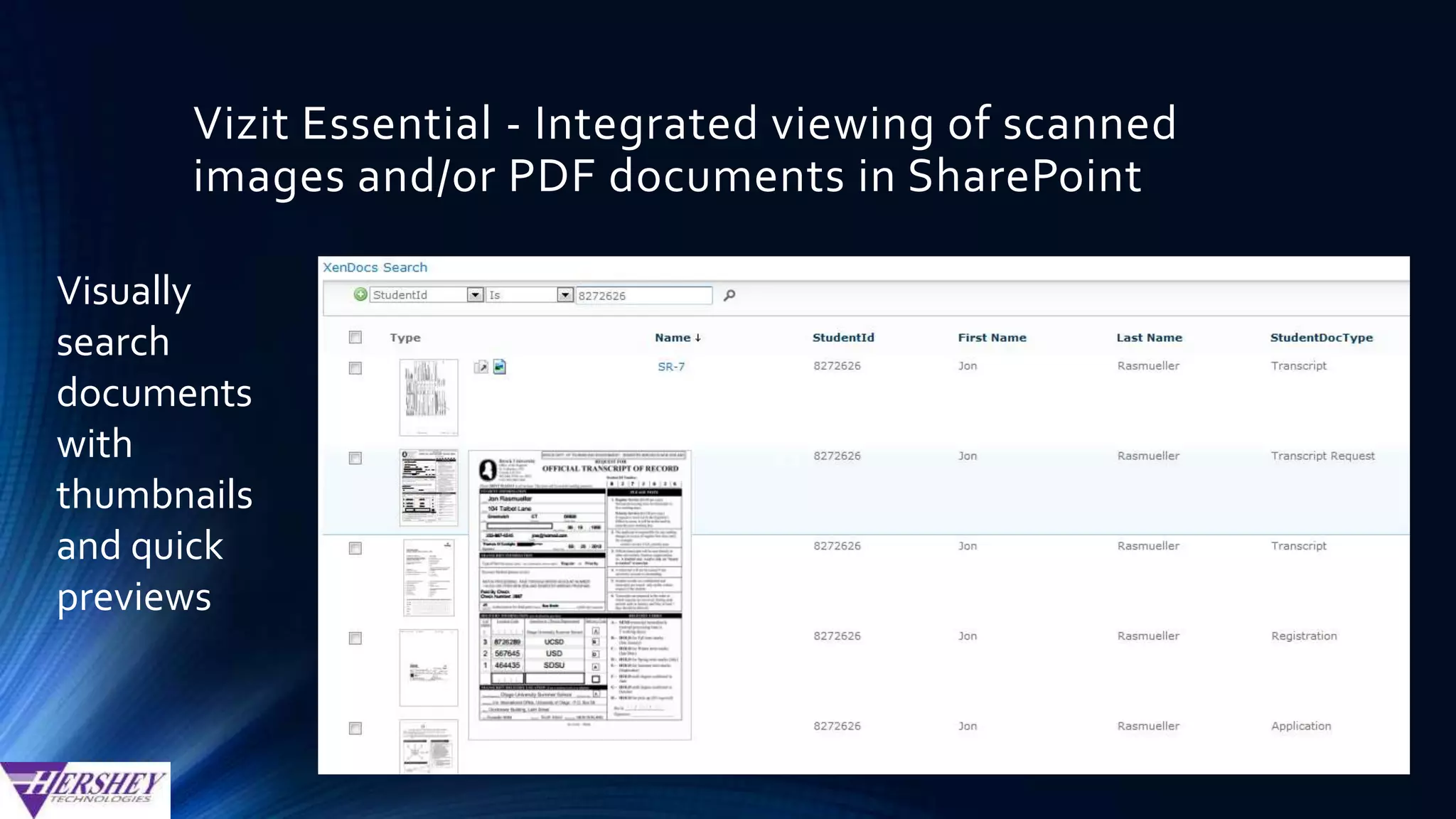 Vizit Pro™ - Integrated viewing of scanned
images and/or PDF documents in SharePoint
Adds robust
image editing
features –
annotations, re-
order, rotate or
delete pages,
image cleanup
 