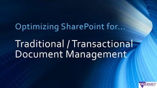 Optimizing SharePoint Search for
Transactional Content
Management (TCM)
 