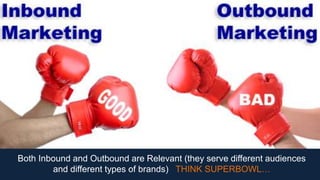 Both Inbound and Outbound are Relevant (they serve different audiences
        and different types of brands) THINK SUPERBOWL…
 