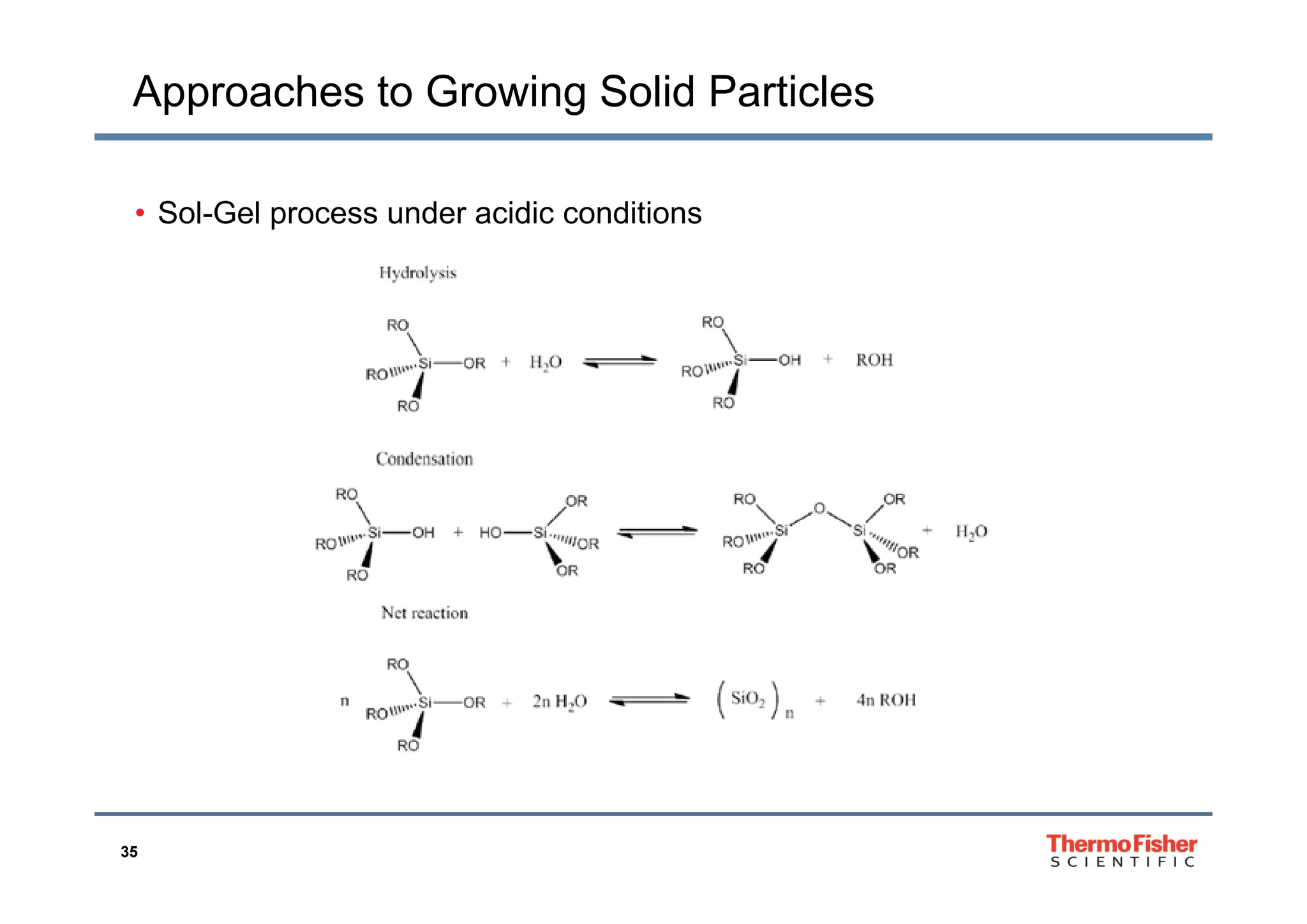 Approaches to Growing Solid Particles
• Sol-Gel process under acidic conditions
35
 