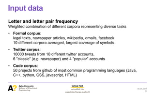 Anna Feit
annafeit.de
userinterfaces.aalto.fi
Letter and letter pair frequency
Weighted combination of different corpora r...