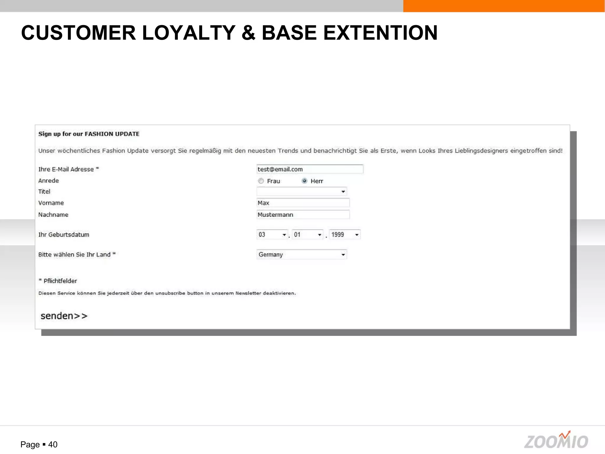 CUSTOMER LOYALTY & BASE EXTENTION Page     