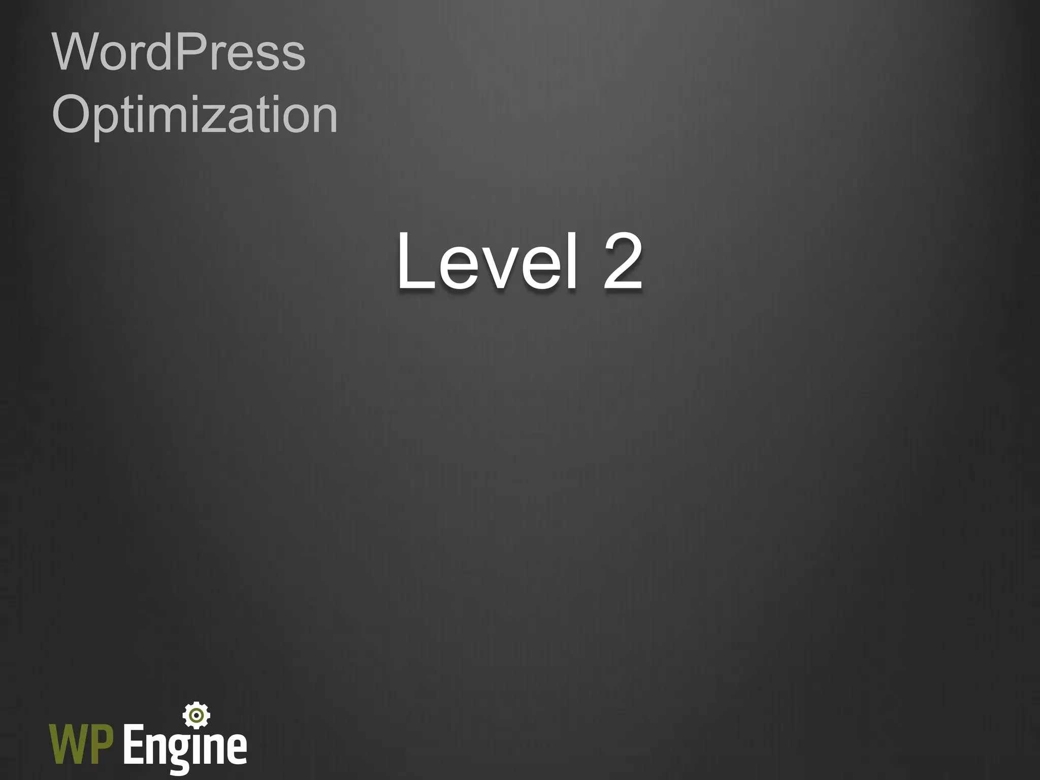 WordPress
Optimization


               Level 2
 