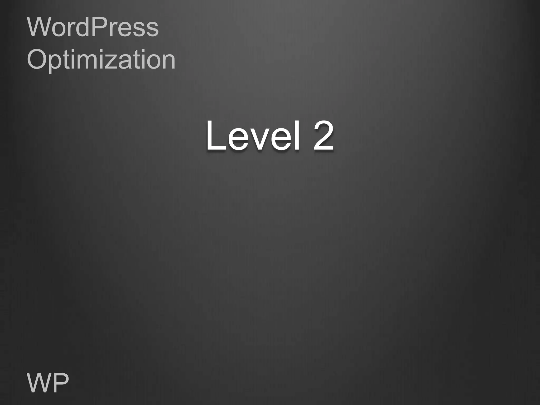 WordPress
Optimization


               Level 2




WP
 