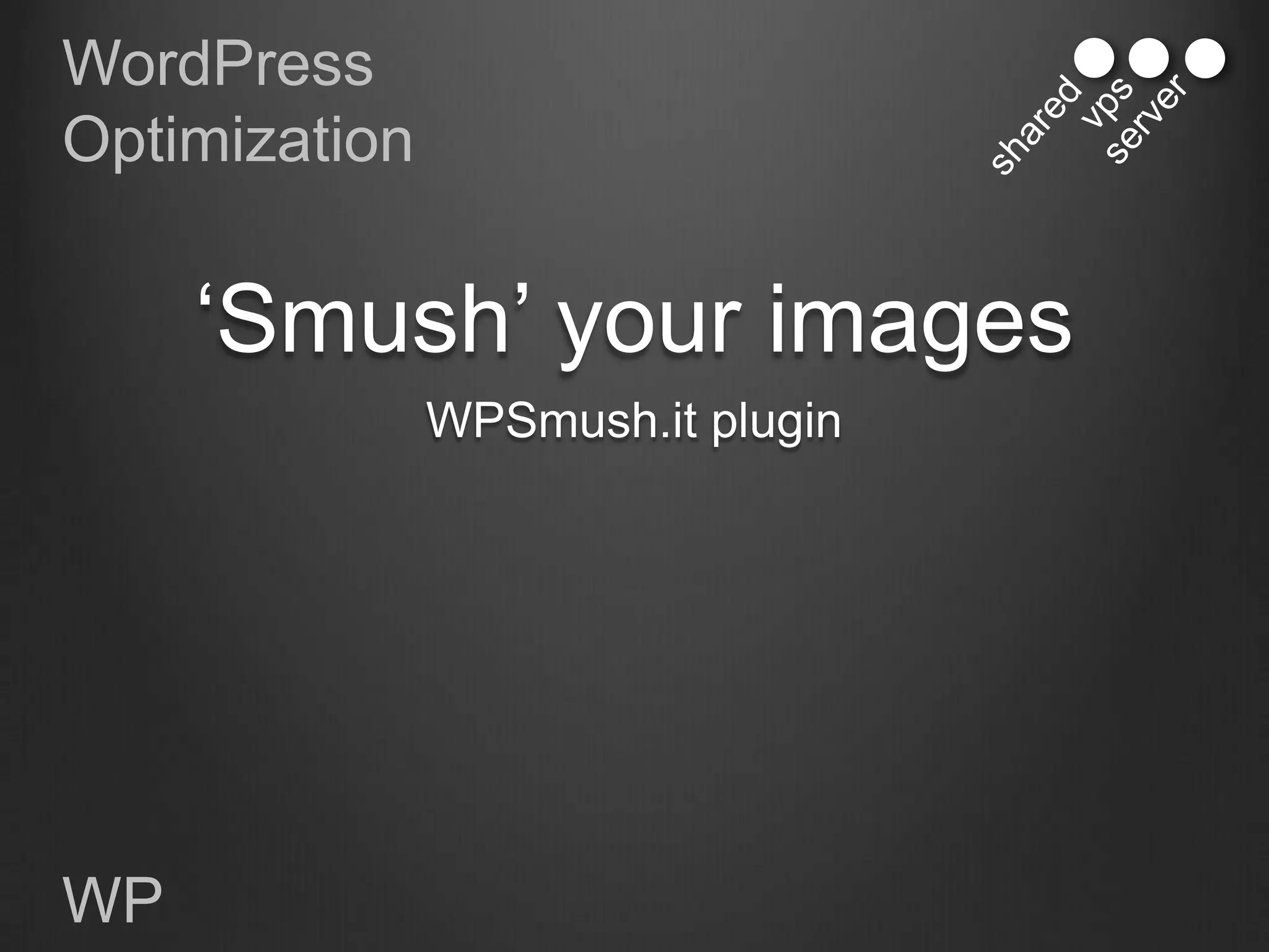 WordPress
Optimization


     „Smush‟ your images
               WPSmush.it plugin




WP
 