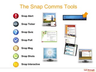 The Snap Comms ToolsSnap AlertSnap TickerSnap QuizSnap PollSnap Mag  Snap ShotsSnap Interactive