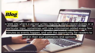 Blog
a Web site where a person writes regularly about recent events or a
particular topic, sometimes with new information added every few
minutes as events happen, and with the opportunity for readers to
send in their own comments and opinions
https://www.oxfordlearnersdictionaries.com/us/definition/american_english/blog_1
 