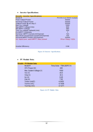 97
 Inverter Specifications:
Figure 43: Inverter Specifications.
 PV Module Data:
Figure 44: PV Module Data
 