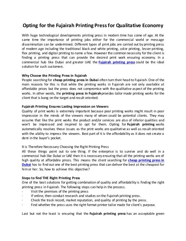 Opting for the fujairah printing press for qualitative economy