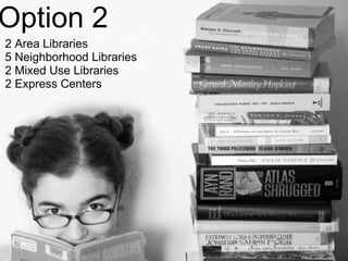 Option 2 2 Area Libraries 5 Neighborhood Libraries 2 Mixed Use Libraries 2 Express Centers 