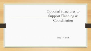 Optional Structures to
Support Planning &
Coordination
May 15, 2018
 