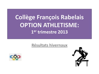 Collège François Rabelais
OPTION ATHLETISME:
1er trimestre 2013
Résultats hivernaux

 