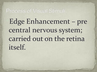 Edge Enhancement – pre
central nervous system;
carried out on the retina
itself.
 