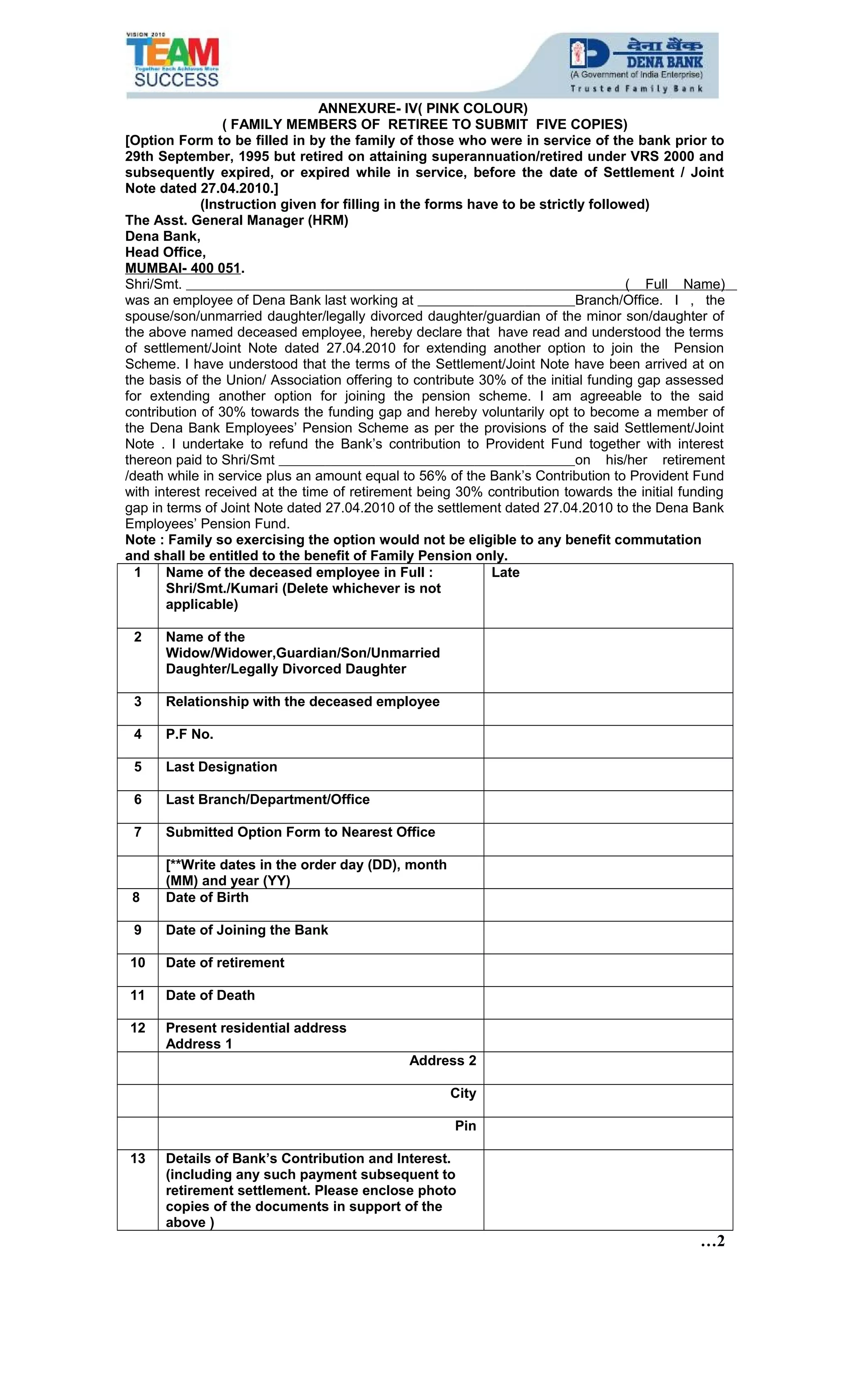 Option forms for pention | DOC