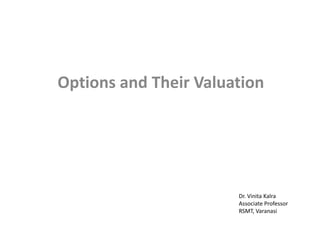 Options and Their Valuation
Dr. Vinita Kalra
Associate Professor
RSMT, Varanasi
 