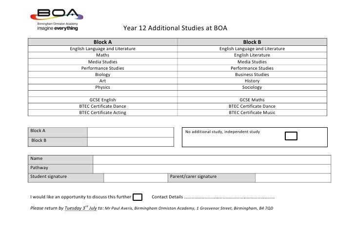 Options Choices Y12 At Boa Options Choices Y12 At Boa