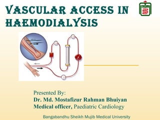 Bangabandhu Sheikh Mujib Medical University
Vascular access in
Haemodialysis
Presented By:
Dr. Md. Mostafizur Rahman Bhuiyan
Medical officer, Paediatric Cardiology
 