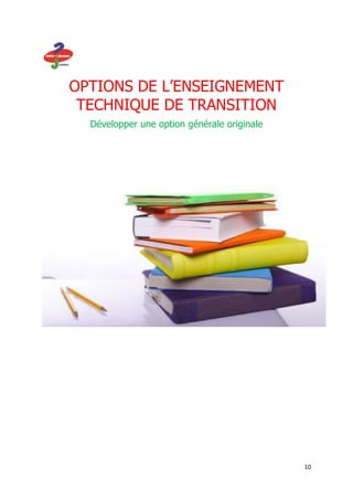 OPTIONS DE L’ENSEIGNEMENT
 TECHNIQUE DE TRANSITION
  Développer une option générale originale




                                             10
 