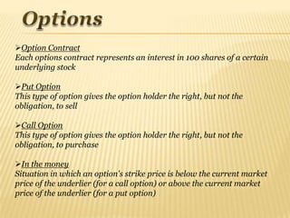 What Represents Options Options strategies | PPTX