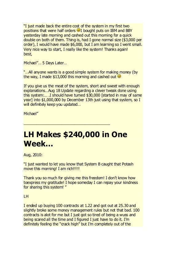 Weekly option trading system