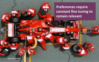 Preferences	
  require	
  
                        Preferences	
  require	
  
                      constant	
  ﬁne	
  tuning	
  to	
   o	
  
                        constant	
  ﬁne	
  tuning	
  t
                      remain	
  relevant	
  
                        remain	
  relevant	
  




Image: Marcus Penna
 