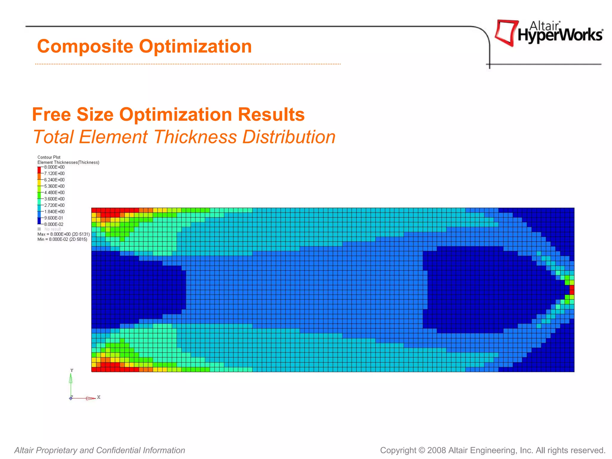 Composite Optimization


    Free Size Optimization Results
    Total Element Thickness Distribution




Altair Proprietary and Confidential Information   Copyright © 2008 Altair Engineering, Inc. All rights reserved.
 