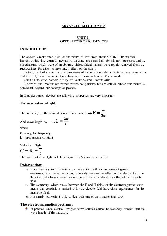 Opto electronics notes